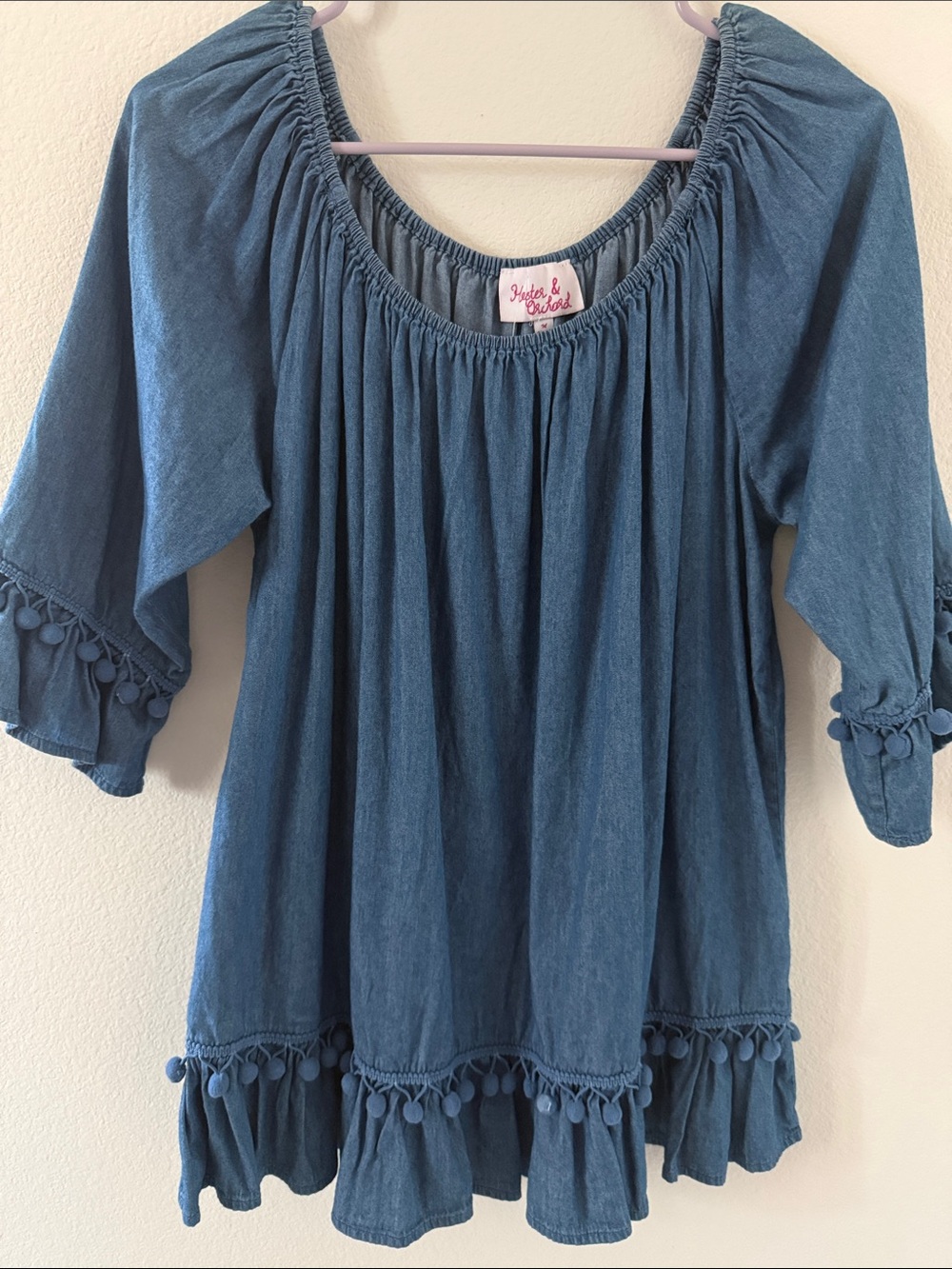 Hester & Orchard Denim-Blue Elastic Neck Blouse
